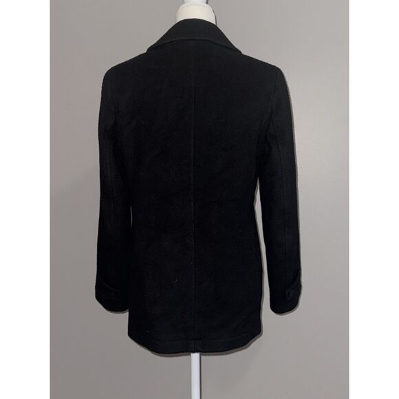 Vtg LLBean Wool Pea Coat Black Classic Double Breasted Button Thinsulate Women 4 - Picture 2 of 11